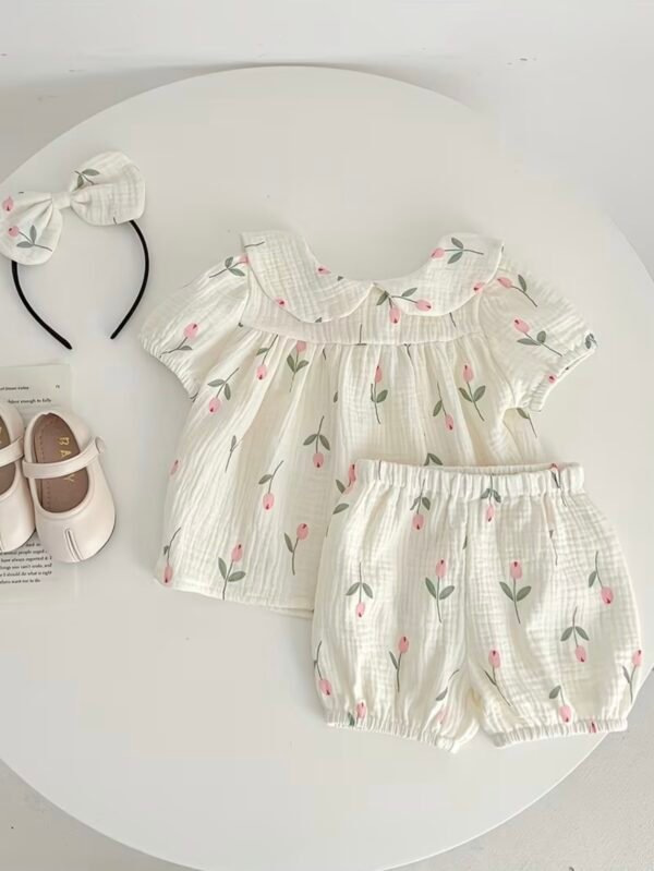 Baby Girl Cotton Summer Shorts Set with Hair Band