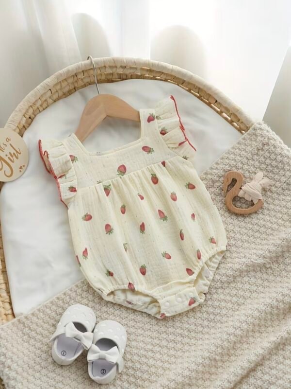 Baby Girl Strawberry Print Woven Romper