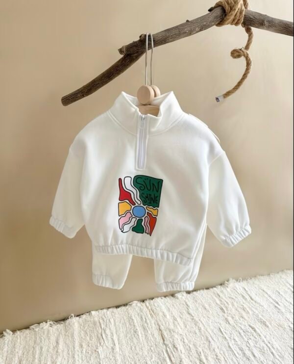 Baby Winter Cartoon Print Two-Piece Zipper Set