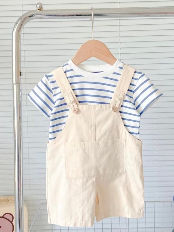 Blue Striped Suspender Outfit Set