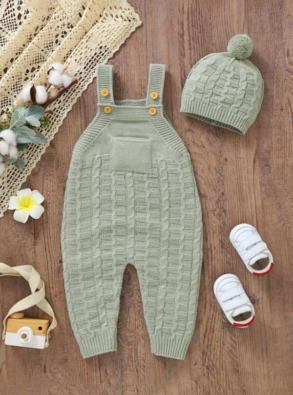Baby Knitted Long-Leg Romper & Hat Set
