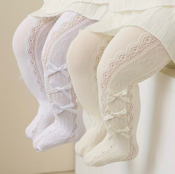 Soft Stretchy Lace Baby Girl Pantyhose with Bow