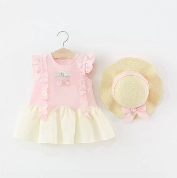 Cherry Pink Sleeveless Dress with Hat Set