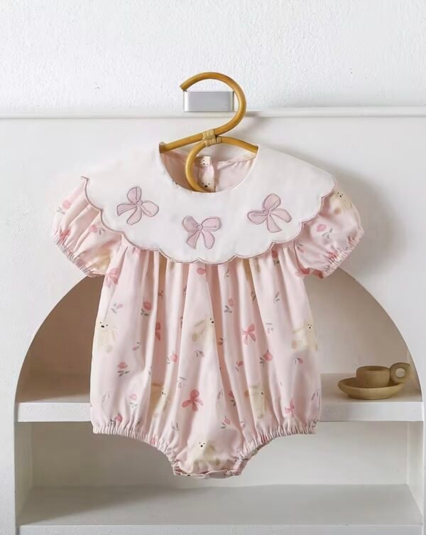 Floral Charm Embroidered Bow Romper