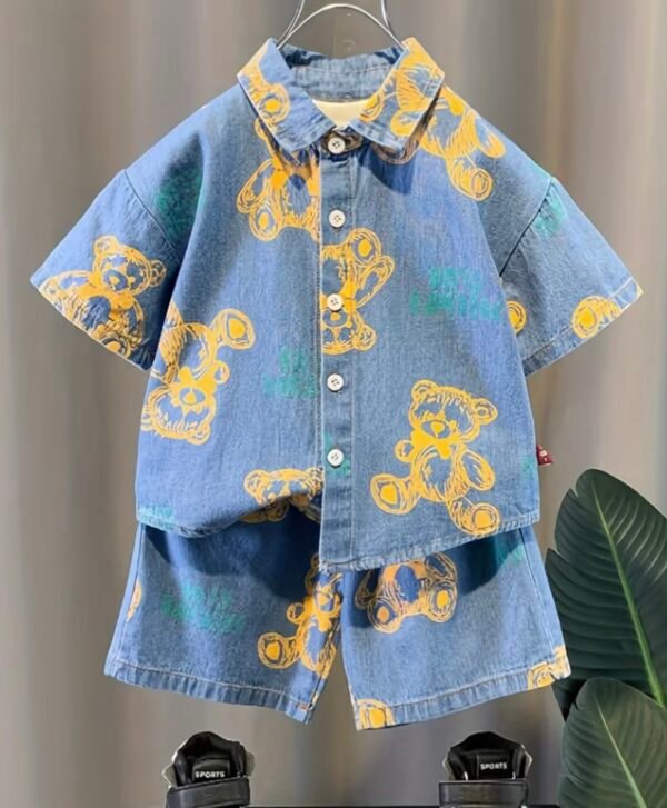 Bear Buddy Summer Denim Shirt Set