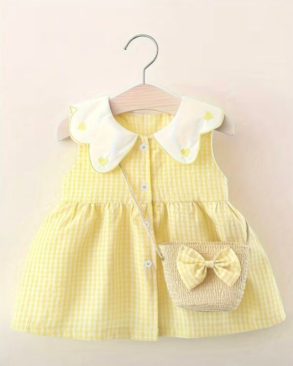 Heart Checkered Lapel Dress with Free Bag