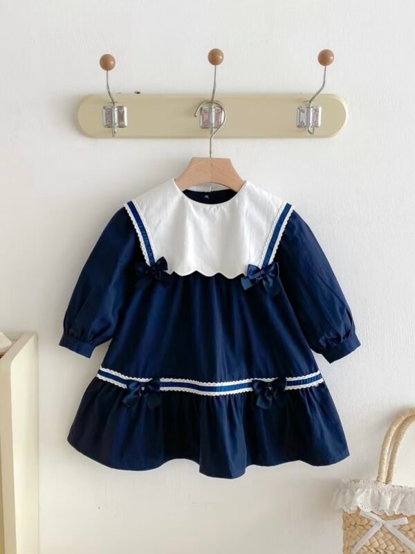 Navy Elegance Bow Lace Dress