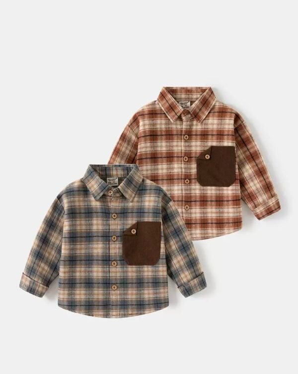 Boys Plaid Long-Sleeve Cotton Shirt