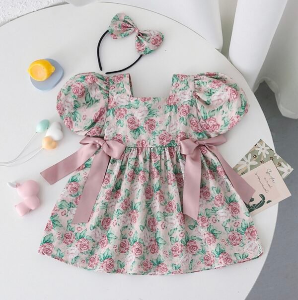 Rose Garden Princess Dress with Bow Headband